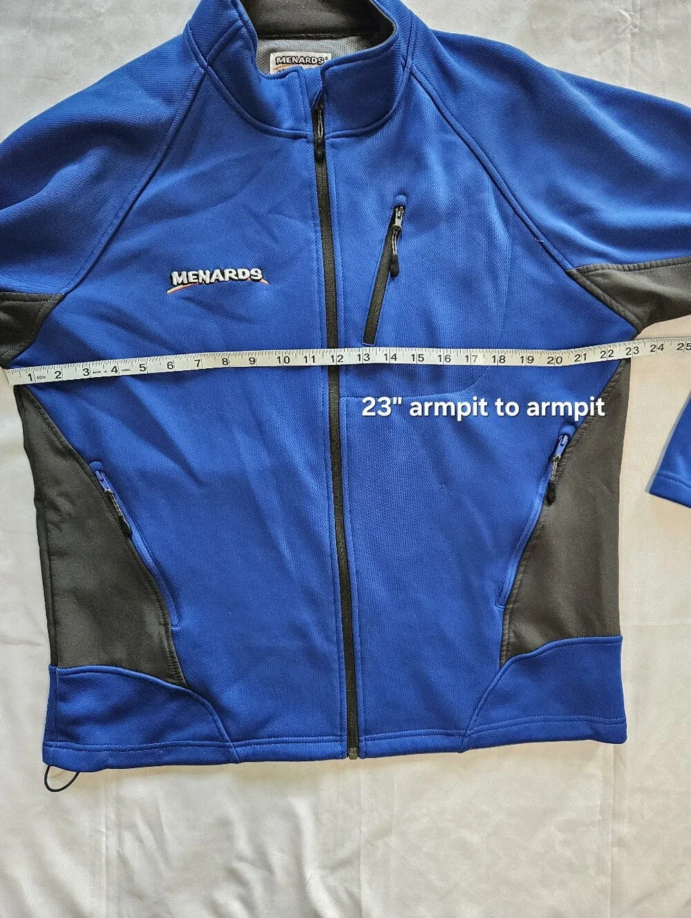 Menards Mens L Long Sleeve Full Zip Jacket Blue Gray Softshell Fleece Lined